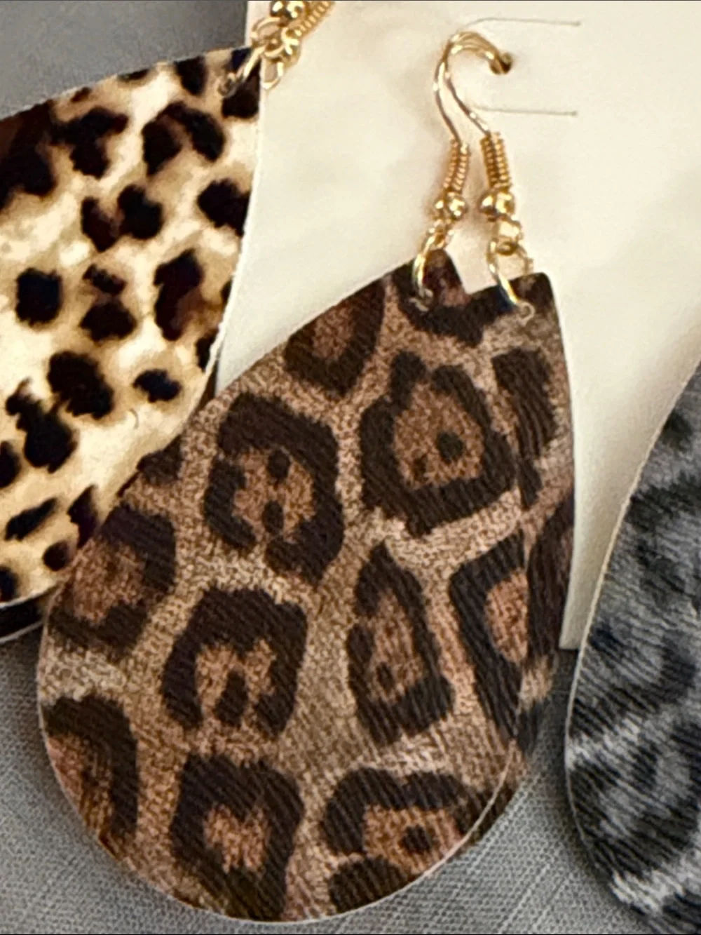 SHEIN Leopard Print Teardrop Earrings - Brown, Gray, White 4 pair